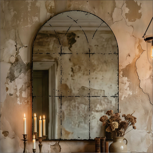 Specchio da parete semicircolare in stile vintage con design ad arco per l'arredamento di camera da letto e soggiorno - Product Image 2