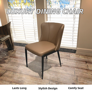 Silla de comedor de lujo de estilo italiano con diseño moderno, muebles para el hogar y el <span class=keywords><strong>restaurante</strong></span> del hotel, marco de metal y asiento de cuero MDF - Product Image 2