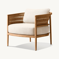 Fauteuil de jardin en teck vieilli et rotin avec coussin en tissu, design moderne, chaise longue Nusa Teak