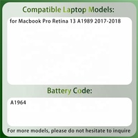 Batterie d'ordinateur portable de remplacement neuve d'usine A1964 pour Apple Macbook Pro Retina 13" A1989 2017-2018 A2251 2020