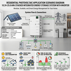Batterie de stockage solaire domestique hors réseau empilable au lithium-ion 51,2 V 300 Ah, sortie 10-20 kW, BMS intelligent, communication CAN, certifiée CE - Product Image 3