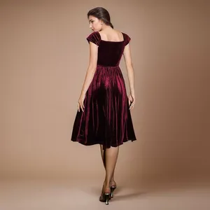 Abito lungo da donna in <span class=keywords><strong>velluto</strong></span> <span class=keywords><strong>bordeaux</strong></span> a spalle scoperte, elegante e aderente, con gonna svasata, ideale per serate (ODM) - Product Image 2