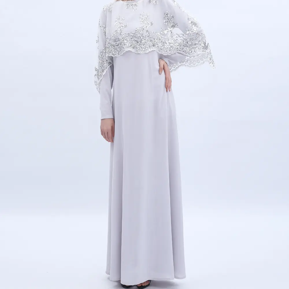 Gaun panjang Muslim, gaun pernikahan mewah, dua potong payet bordir, jubah panjang, lengan panjang