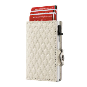 Casekey White Elegant Diamond Embossed Leather Automatic <b>Wallet</b> Cardholder Slim Minimalist Pop Out Aluminum Alloy Card <b>Holder</b> - Product Image 1