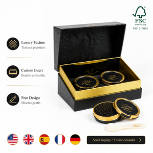 Boîte-cadeau de luxe haut de gamme, emballage personnalisé pour <span class=keywords><strong>caviar</strong></span>, boîte à couvercle rabattable en feuille d'or faite à la main, emballage magnétique avec insert en EVA - Product Image 1