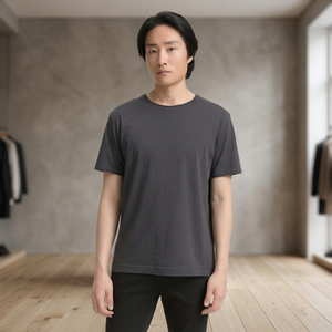 Camiseta de Cuello Redondo de Algodón Gris Claro para Hombre, Manga Corta, Informal, Corte Regular, Transpirable, Básica para Uso Diario, Camiseta Informal de Verano - Product Image 2