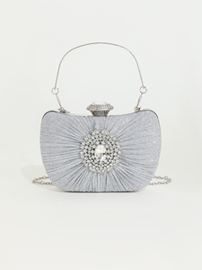 Bell New Design Square Rhinestone Pleated Evening Bag Sparkling Diamond Head <b>Clutch</b> Chain Crossbody Fashion Party <b>Wedding</b> - Product Image 3