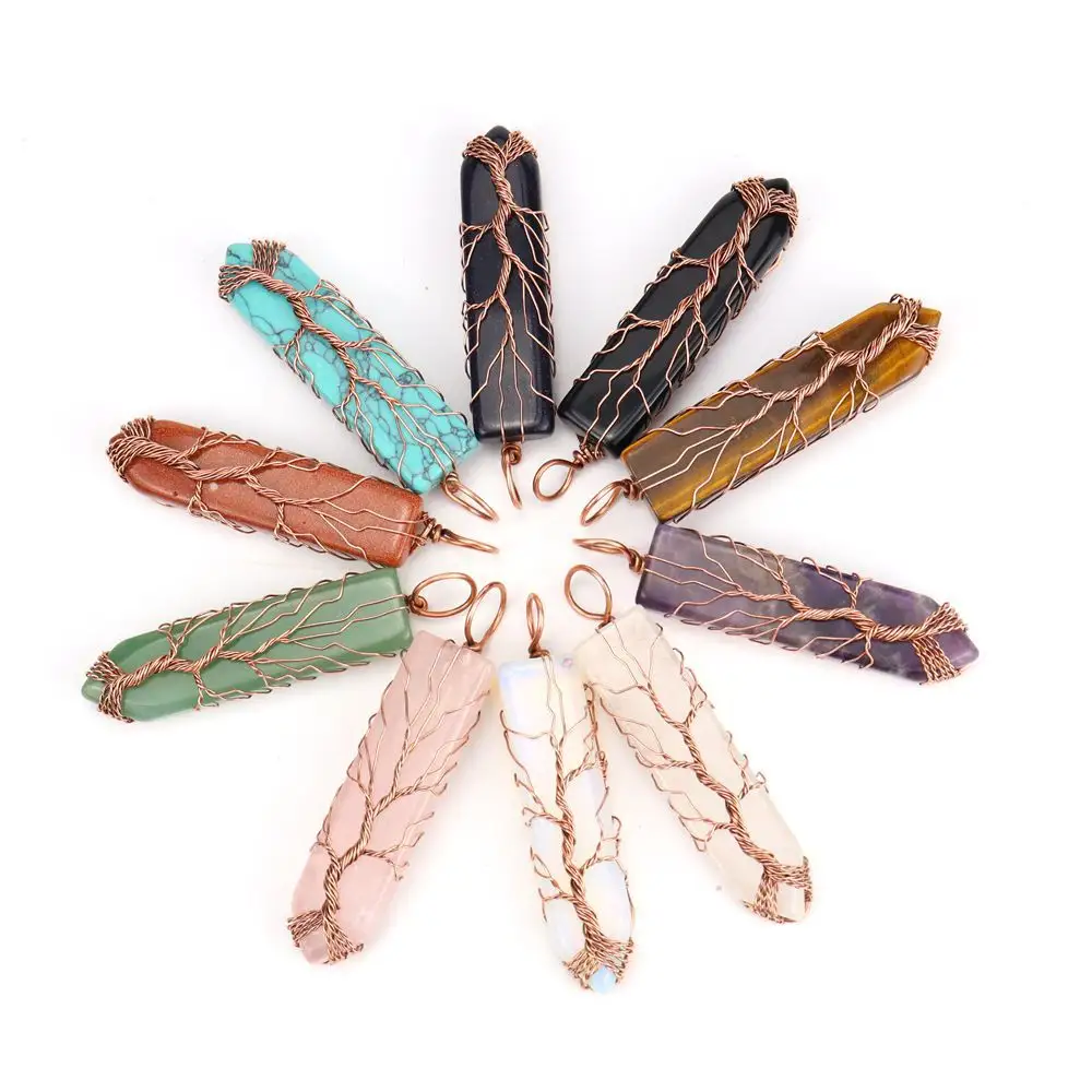 Vintage Stone Reiki Chakra Necklaces Wire Wrapped Antique Copper Crystal Pendants for Women 2023 New Fashion Jewelry
