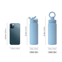 Termo de agua con impresión personalizada, frasco aislado negro, botella de acero inoxidable, frasco negro, botella de agua al vacío con soporte para teléfono