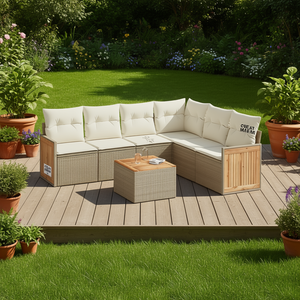 Conjunto de Sofás de Jardín en Ratán Beige, Muebles de Exterior con Cojines de Espuma de Alta Densidad, Diseño Contemporáneo Impermeable - Product Image 2