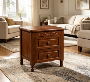 Traditional Dark <b>Walnut</b> Wood Nightstand 2-Drawer Antique Turned Leg Bedroom Furniture Storage <b>Cabinet</b> - Product Image 3