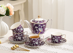 15-Piece Bone China Ceramic <b>Tea</b> and Coffee Set with Best-Selling Purple European Flower Patterns - Product Image 3
