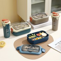 Kunststoff-Lebensmittelbox mit Fächern, Mikrowellengeeignet, Luftdicht, 800-1000ml Fassungsvermögen, Quadratische Form, Modernes Minimalistisches Design für Pendler