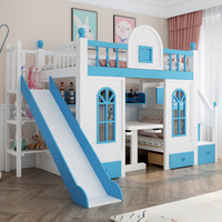 Lit superposé pour enfants en bois massif à double niveau avec bureau et design de château Lit combiné multifonctionnel