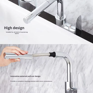Modern Single-Handle Single-Hole Pull-Out Chrome-Plated Bathroom for Hot Cold Water Model 20710 - Product Image 3