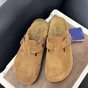 Sandales plates d'extérieur tendance en daim et liège, mules sabots avec semelle intérieure en liège massif, style Birkenstock allemand - Product Image 6