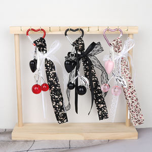 Personalized Cherry Heart Keychain Floral Lace Ribbon Pendant Heart-Shaped Hook Metal <strong>Coach</strong> Keychain Charm Accessory for <strong>Bags</strong> - Product Image 1