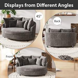 Nuova Poltrona a Botte Oversize in Ciniglia con Ruote, Poltrona Rotonda Extra Large con 7 Cuscini per Soggiorno - Product Image 6