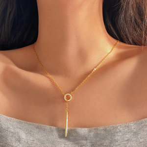 Minimalist Bezel Zircon Trendy 18K Gold Plated <b>Ring</b> and Pin pendant <b>Necklace</b> for Everyday Wearing - Product Image 6