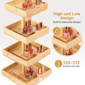 Cross-<b>border</b> bamboo nail polish storage rack, 360-degree rotating wooden storage shelf, multi-layer bamboo and <b>wood</b> essential - Product Image 3