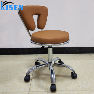 Tabouret de salon réglable en cuir PU marron, base chromée et roulettes, petit fauteuil de pédicure, vente chaude de l'usine Kisen - Product Image 1