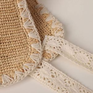 2025 New Arrival Women Summer <b>Sunscreen</b> Straw Sun Hat Hand Crochet Casual Outdoor Travel Raffia Bucket Hat with Lace Strings - Product Image 3