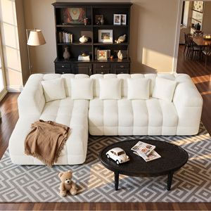 Sofá Modular Moderno sin Estructura con Chaise Longue en Forma de L, Cómodo Sofá Seccional de Chenilla con Diseño Acolchado - Product Image 1