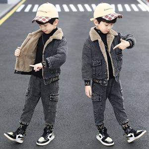 Pakaian Anak Laki-laki Model Terbaru Setelan Denim Beludru Musim Dingin Setelan Jeans Anak Laki-laki Berkualitas Tinggi - Product Image 4