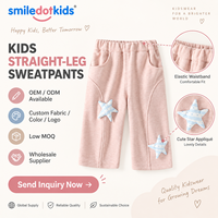 Smiledotkids Pantalons de survêtement personnalisés pour enfants, coupe droite, avec applique étoile rose, coutures courbées, doux, OEM ODM, pour tout-petits filles et garçons, vente en gros