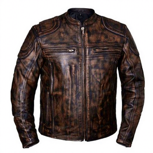 New Arrival Customized Coated Genuine Cowhide <b>Leather</b> Vintage Elegant Style Stand Collar Front Logo <b>Long</b> Zipper Varsity <b>Jacket</b> - Product Image 1