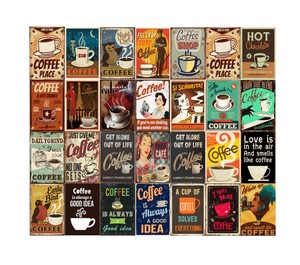 Café maison BAR PUB décor mural en métal signe en étain <span class=keywords><strong>vintage</strong></span> noir café menu en étain signes rétro en métal assiettes en étain affiche en métal - Product Image 1