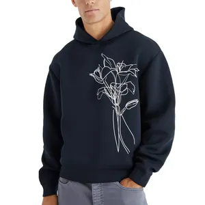 Men's Long Sleeve Hooded Pullover Custom Silk Screen Printed Cotton French Terry Cropped Hoodie