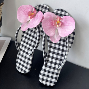 Summer Sweet Girl Flowers Non-Slip TPR Beach <b>Shoes</b> Comfortable Flat Bottom Plaid for Slippers Breathable <b>Soft</b> Lightweight - Product Image 2