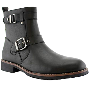 Botas de ingeniero para hombre, estilo motociclista, con correas en el tobillo, cremallera lateral, suela de goma, color negro, talla 8.5 - Product Image 1