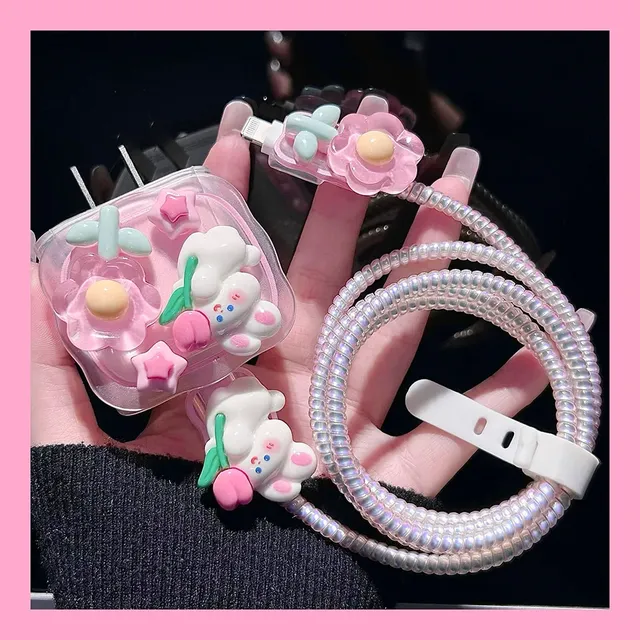 Cute Rabbit Soft Protective Case for Iphone US Fast Charger Covers  PD 20w 18W Cable Protector for iPhone 11 15 14 13 Pro Max