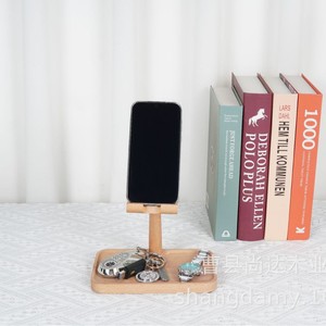 Wooden minimalist lazy phone holder, desktop <b>stand</b>, <b>tablet</b> holder, solid wood rotatable phone and key storage rack - Product Image 1