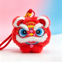 Porte-clés en peluche tête de lion dansant style chinois personnalisé, figurine miniature mignonne, ornement culturel créatif pour sac
