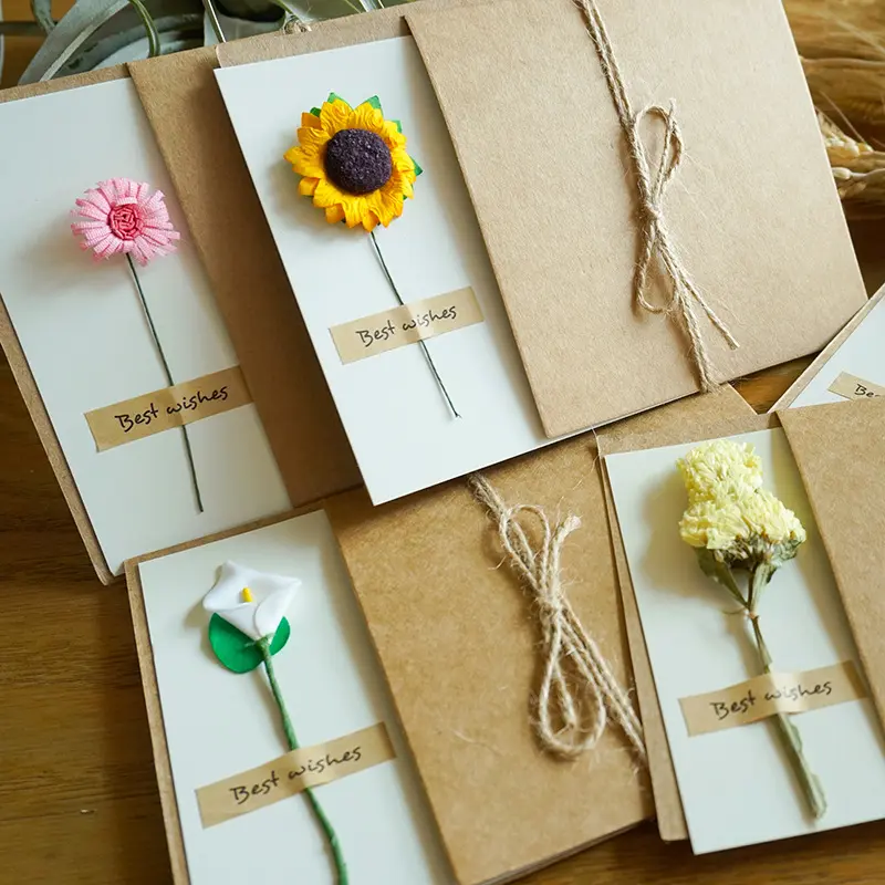 Cartões de presente de artesanato, impressão personalizada de flores secas dia das mães cartões de presente