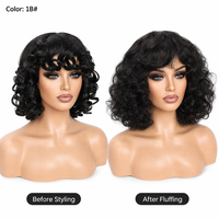 Perruque synthétique bouclée mi-longue style bob avec frange, effet rétro ondulé, densité 200 %, pour femmes, usage quotidien ou soirée, vente en gros, directement de l'usine