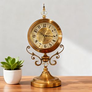 European Style Table <b>Clock</b> Copper Plated Decorative Circular <b>Silent</b> Desk <b>Clock</b> For Living Room Bedroom - Product Image 4