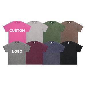 Haute qualité gris blanc 100% coton surdimensionné femmes Logo personnalisé Vintage hommes lourd noir pierre lavé T-Shirts lavage à l'acide t-shirt - Product Image 1