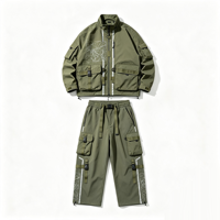 Veste cargo technique épaisse Olive Techwear, imprimé cartographique Kornit DTG, streetwear, vêtements utilitaires d'extérieur, équipement tactique