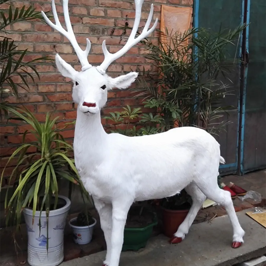 Wholesales Large-Scale Leather Plush Animal Big Size Elk Reindeer Wedding Party Decoration Simulation White Deer Ornament