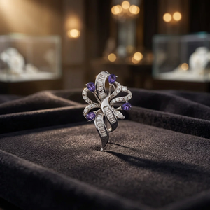 Luxury 925 Silver Cute Flower <b>Brooch</b> with Amethyst and Baguette Cut Diamonds Channel Set for <b>Women's</b> Wedding Gift - Product Image 3