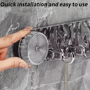 Home Storage <b>Suction</b> Cup Row with 5 <b>Hooks</b> No Marking No Punching Strong Load-bearing Bathroom Kitchen <b>Suction</b> Cup <b>Hooks</b> - Product Image 2