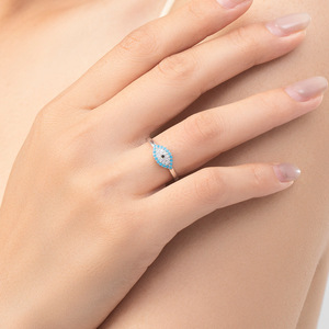 Anello <span class=keywords><strong>Nuziale</strong></span> Moderno in Argento Sterling con Zirconia Blu, Simbolo di Protezione, Fascia Regolabile in Argento Massiccio, Stile Cristiano - Product Image 2