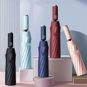 ร่มพับสามตอนแบบพกพา สีโมรันดี โครงเหล็ก 10 ซี่ แข็งแรง ทนลม กันแดด กันฝน อัตโนมัติเต็มรูปแบบ ขายส่ง - Product Image 2