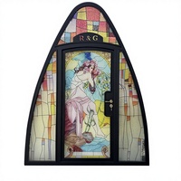 Porte d'entrée d'église en vitrail de style européen postmoderne, motif floral et oiseaux, motifs forgés à la main, sur mesure, Bamus