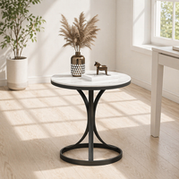 Table d'appoint ronde avec plateau en pierre frittée, cadre en métal noir, table d'appoint à double niveau, style moderne minimaliste pour canapé, salon