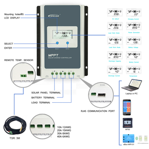 Controlador de Carga Solar MPPT TracerAN 30A 40A Actualizado, 12V 24V Detección Automática, Regulador <span class=keywords><strong>EPEVER</strong></span> MT52 WIFI Bluetooth Comunicación con PC - Product Image 3